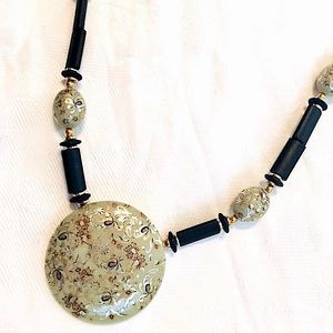Vintage Asian Inspired Hand Painted Bead Necklace
